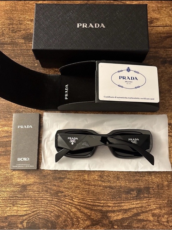 Prada Accessories - Prada Black Rectangular Sunglasses with Logo